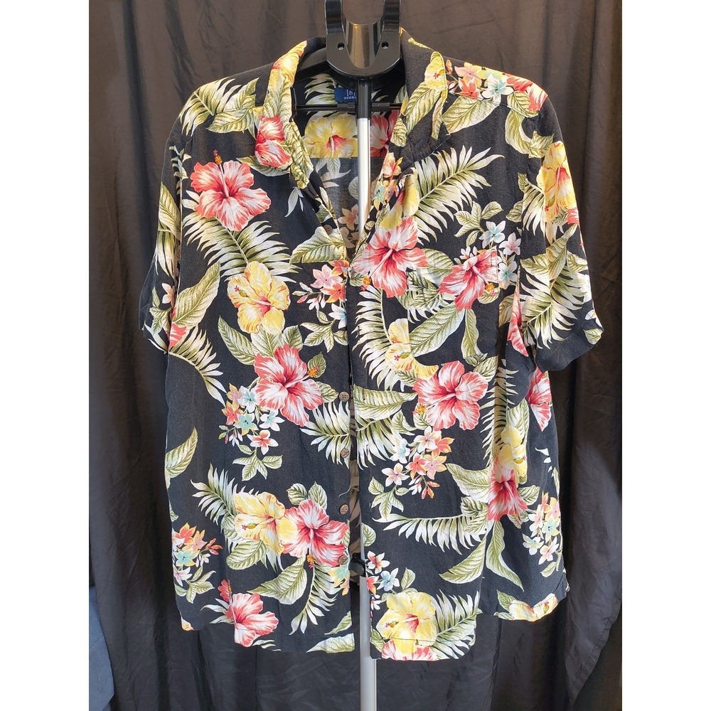 George 2xl Rayon Super Soft Mens Black Tropical Shirt Button Up